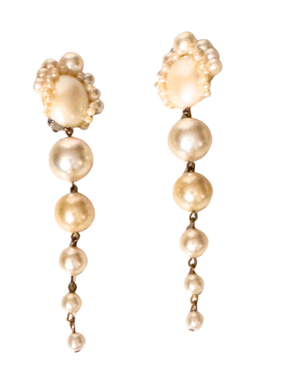 Clip On Dangling Pearl Earrings